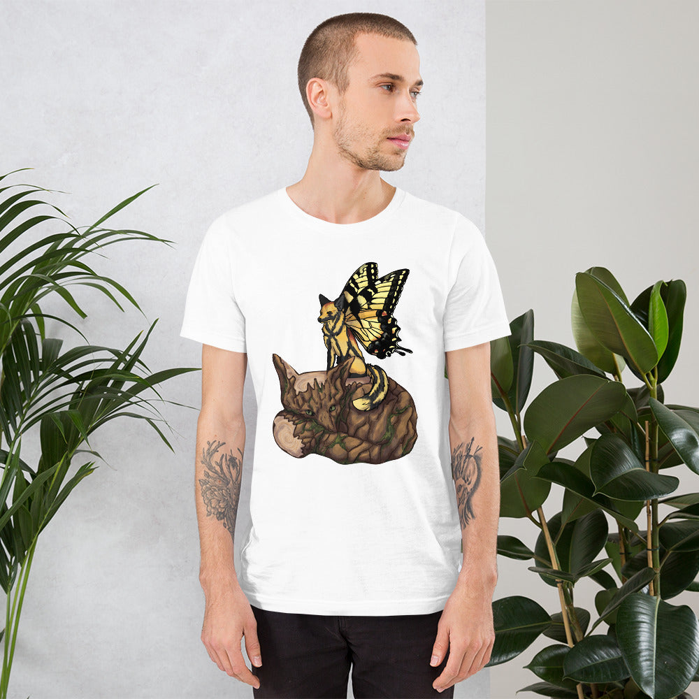 Butterfly and Tree Stump Fox Short-Sleeve Unisex T-Shirt
